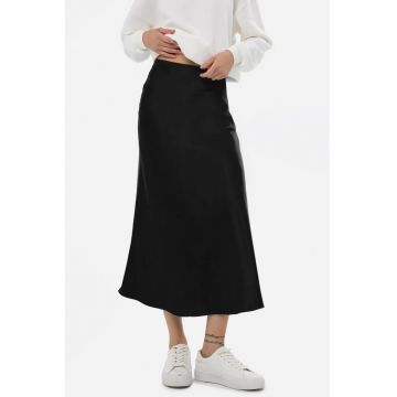 Fusta midi dama -  talie inalta - satin - negru