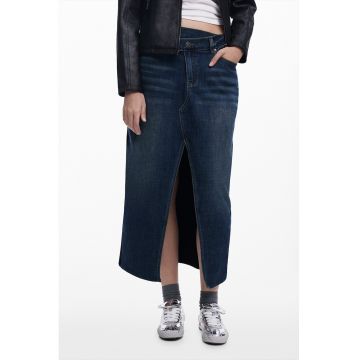 Fusta midi din denim cu sli frontal