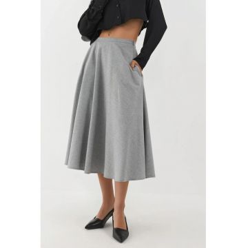 Fusta midi  talie inalta - inchidere cu fermoar - gri - textil