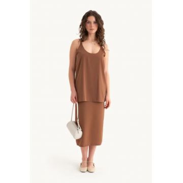 Fusta midi -  talie medie - culoare maro - material textil
