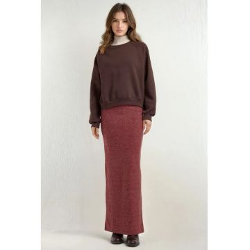 Fusta midi -  texturata - cu talie elastica si crapatura - visiniu - tricot Fusta midi -  texturata - cu talie elastica si crapatura - visiniu - tricot