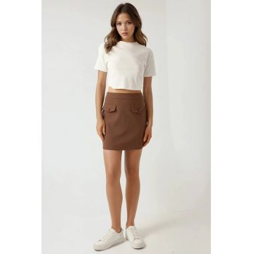 Fusta mini -  colectia Pika - buzunare false - maro - textil