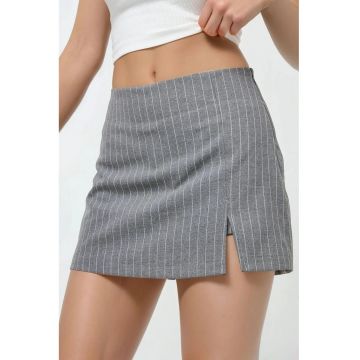 Fusta mini -  cu dungi - gri - bumbac -