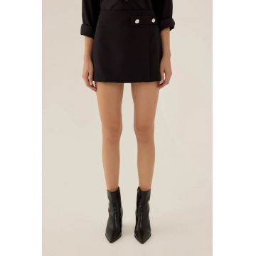 Fusta mini cu nasturi dama -  poliester/elastan - negru
