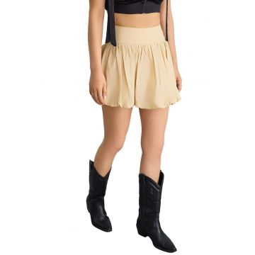Fusta mini cu pantaloni scurti atasati dama -  talie inalta - textil - bej