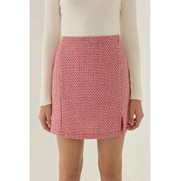 Fusta mini dama  bumbac/poliester/acril - rosu/alb