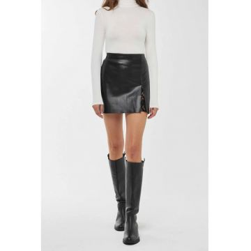 Fusta mini dama  piele ecologica/dantela - negru