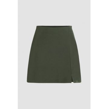 Fusta mini dama  poliester/elastan - crapatura laterala - verde