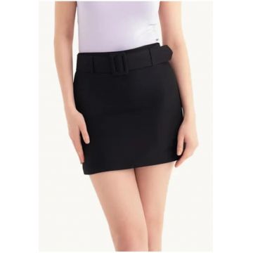 Fusta mini dama -  talie inalta - textil - negru