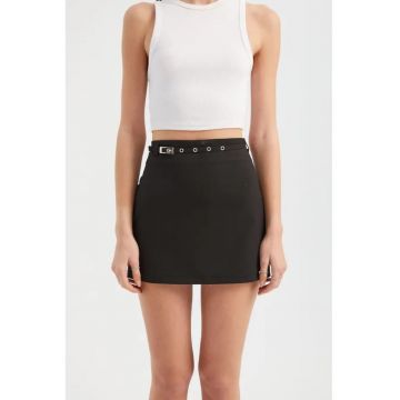 Fusta mini dama  talie inalta - textil - negru