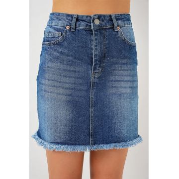 Fusta mini denim  slim fit cu nasturi - albastra - bumbac