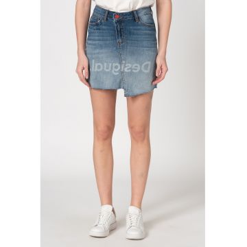 Fusta mini din denim cu imprimeu logo Log