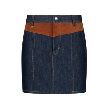 - Fusta mini din denim cu segment de piele intoarsa ecologica Better