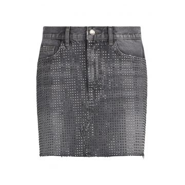 Fusta mini din denim cu strasuri