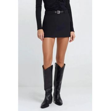 Fusta mini dreapta dama -  talie normala - textil - negru
