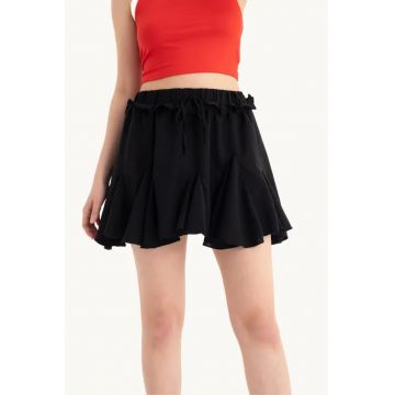 Fusta mini plisata dama -  textil - talie inalta - detaliu in talie - negru