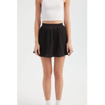 Fusta mini plisata dama  textil - talie inalta - negru