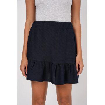 Fusta mini -  texturata - detalii cu volane - neagra - poliester-lycra
