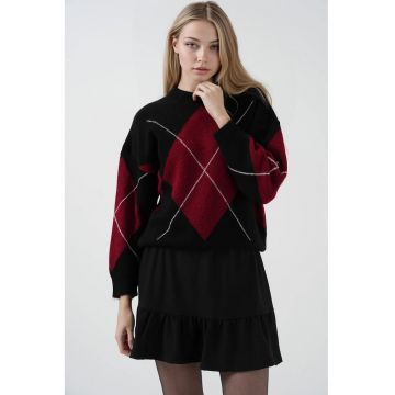 Fusta mini -  texturata - detalii cu volane - negru - poliester-lycra