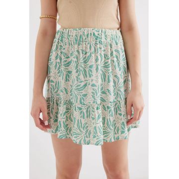 Fusta mini -  texturata - detalii cu volane - verde - poliester-lycra -