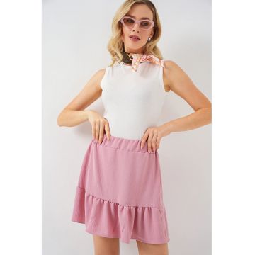 Fusta mini texturata  roz - poliester-elastan
