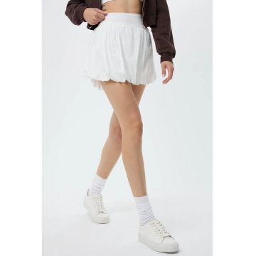 Fusta mini tip balon dama -  talie inalta - textil - alb -