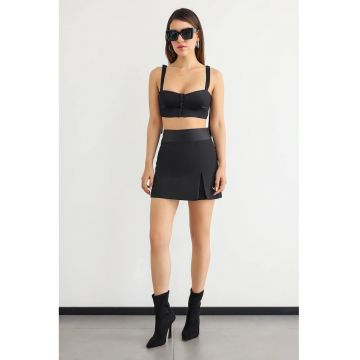 Fusta-pantaloni cu talie inalta si slit lateral