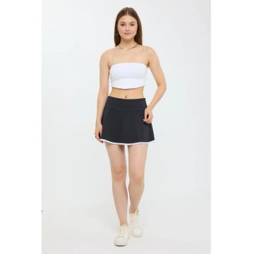 Fusta -  tesuta - talie medie - elastic - neagra - textil