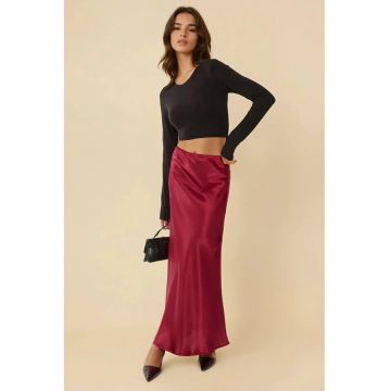 Fuste - Femei - Fusta maxi din satin - croiala oblica - Rosu -