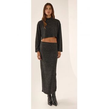 Fuste -  fusta maxi texturata - talie inalta - negru - textil -