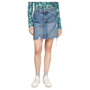 Fusta din denim cu aspect deteriorat -