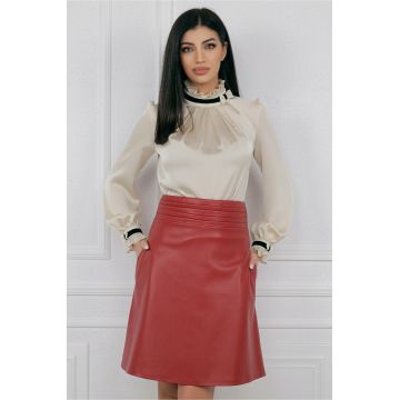 Fusta din piele ecologica rosie cu buzunare Fusta din piele ecologica rosie cu buzunare