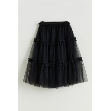 Fusta din tul cu model stratificat si talie elastica
