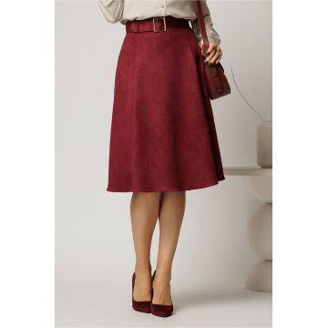 Fusta DY Fashion bordo clos din piele intoarsa si curea in talie