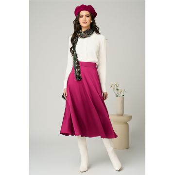 Fusta DY Fashion eleganta midi din satin fucsia