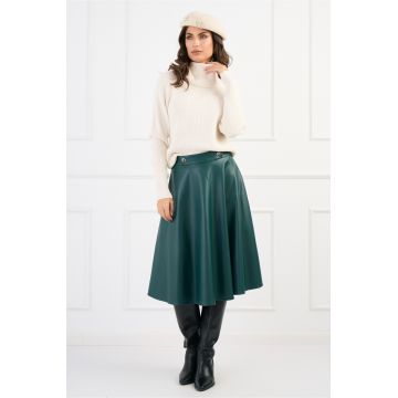 Fusta DY Fashion midi clos din piele ecologica verde cu nasturi in talie Fusta DY Fashion midi clos din piele ecologica verde cu nasturi in talie