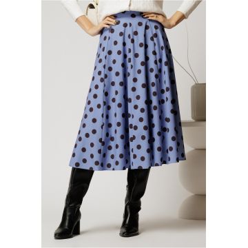 Fusta DY Fashion midi din voal plin bleu cu buline Fusta DY Fashion midi din voal plin bleu cu buline