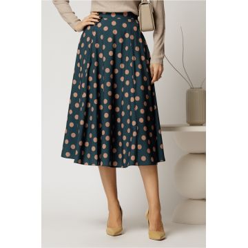 Fusta DY Fashion midi din voal plin turcoaz cu buline Fusta DY Fashion midi din voal plin turcoaz cu buline