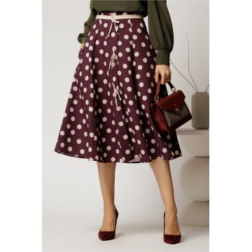 Fusta DY Fashion midi magenta cu buline si fundite in contrast Fusta DY Fashion midi magenta cu buline si fundite in contrast