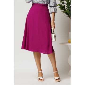 Fusta DY Fashion midi magenta din triplu voal in clos cu cordon impletit
