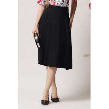 Fusta DY Fashion midi office din triplu voal neagra cu nasturi pe talie Fusta DY Fashion midi office din triplu voal neagra cu nasturi pe talie