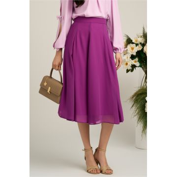 Fusta DY Fashion midi vaporoasa din voal mov