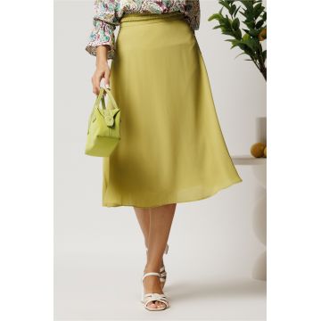 Fusta DY Fashion midi verde lime din triplu voal in clos cu cordon impletit Fusta DY Fashion midi verde lime din triplu voal in clos cu cordon impletit