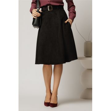 Fusta DY Fashion neagra clos din piele intoarsa si curea in talie