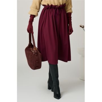 Fusta DY Fashion office din stofa bordo clos cu snur in talie Fusta DY Fashion office din stofa bordo clos cu snur in talie