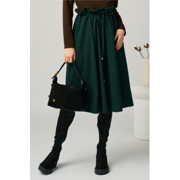 Fusta DY Fashion office din stofa verde clos cu snur in talie Fusta DY Fashion office din stofa verde clos cu snur in talie