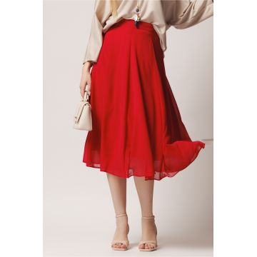 Fusta DY Fashion rosie midi vaporoasa din voal Fusta DY Fashion rosie midi vaporoasa din voal