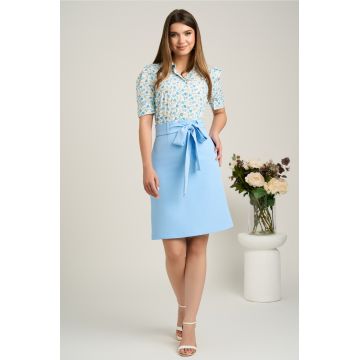 Fusta DY Fashion scurta bleu din stofa in croi A cu cordon in talie Fusta DY Fashion scurta bleu din stofa in croi A cu cordon in talie