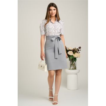 Fusta DY Fashion scurta gri din stofa in croi A cu cordon in talie Fusta DY Fashion scurta gri din stofa in croi A cu cordon in talie