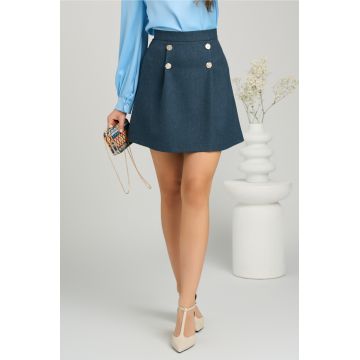 Fusta DY Fashion scurta office din jerse bleumarin cu nasturi Fusta DY Fashion scurta office din jerse bleumarin cu nasturi